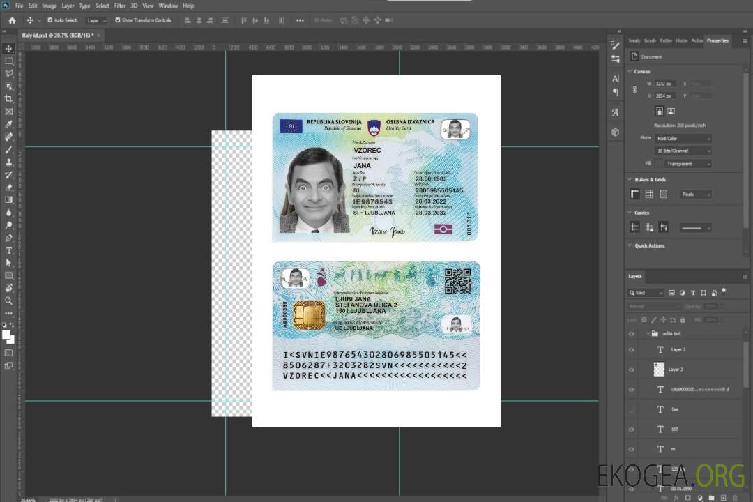 Carte d'identité de Slovénie 2022-présent template Carte d'identité de Slovénie 2022-présent template